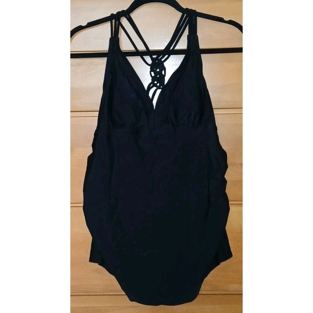 NWT LIZ LANGE Womens M Maternity Swim Tankini Braided Black Top ONLY Molded Cups